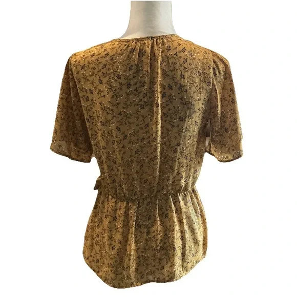 Sienna Sky Floral Peplum Top Elastic Waist Faux Wrap Short Sleeve Boho Small - Picture 4 of 9